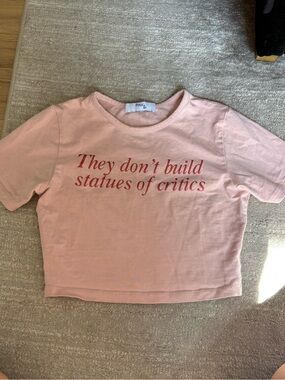 Pink Graphic Crop Tee with Red Slogan - Women's Casual Top